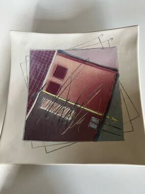 Sharon Hubbard Abstract Geometric Ceramic Wall Art Platter - Pink and Cream